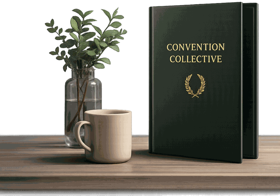 Recueil relié d'une convention collective posé sur un bureau